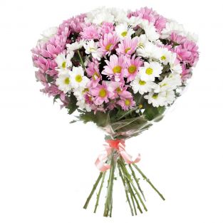 Букет из белых и розовых хризантем - купить с доставкой в по Владивостоку